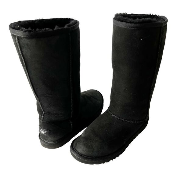 Ugg Australia Black Mid Calf Suede Sheepskin Boots Style 5229 Size 5 - Picture 1 of 11